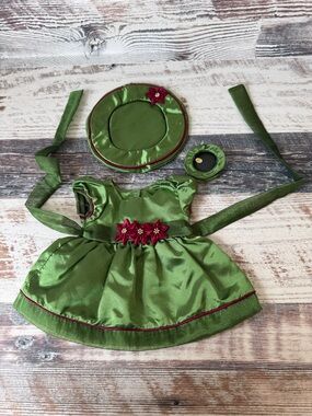 American Girl BITTY BABY Doll POINSETTIA Set - 15” Doll Dress & Both Hats Only